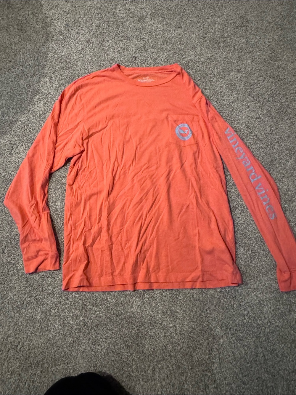 Vineyard Vines Coral Long Sleeve Pocket Tee with Sleeve Logo